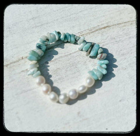 Larimar & Pearl Stretch Bracelet *0072