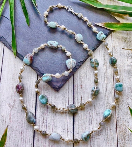 Long Larimar Nugget Necklace *0057