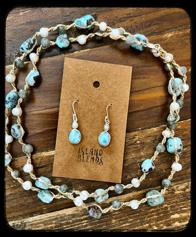Larimar & Pearl Drop Earrings *0081