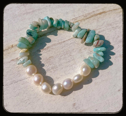Larimar & Pearl Stretch Bracelet *0072