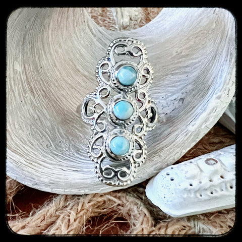 3-Stone Larimar Boho Ring •001