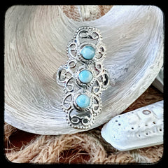 3-Stone Larimar Boho Ring •001