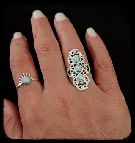3-Stone Larimar Boho Ring •001